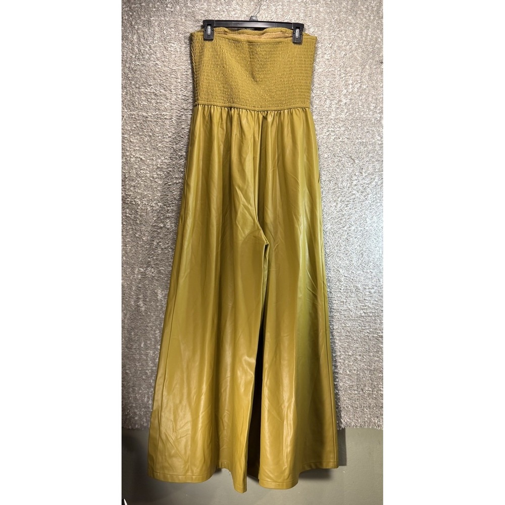 Pilcro Anthropologie Faux Leather Smocked Wide-Leg Jumpsuit M Boho Preppy - Picture 3 of 16